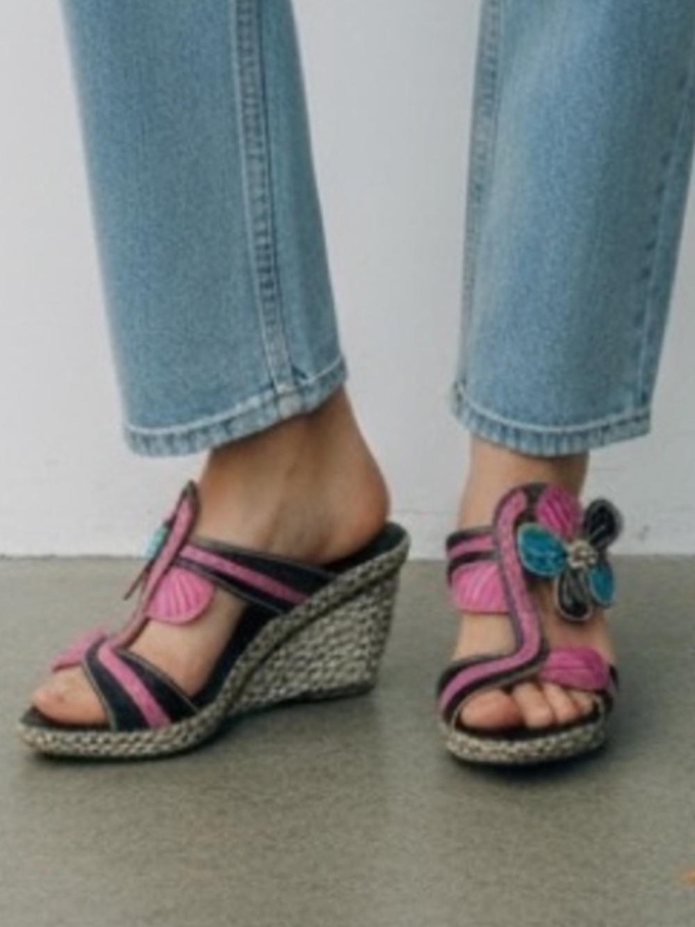 Spring Step Largo Pink & Teal Floral Wedge Sandals
